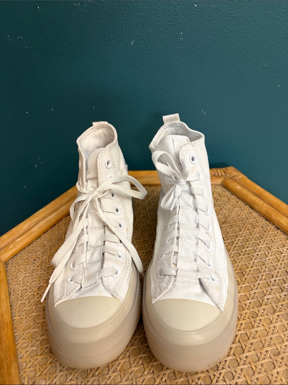 Converse High Top Sneakers in White with Cream Sole - Picture 2 of 8
